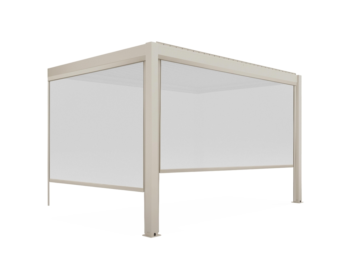 Pérgola Bioclimatique 4x3 M Adossée Manuelle En Aluminio Crème Avec Store Oviala