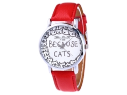 Reloj De Cuarzo Con Correa De Cuero Pu, Dial Redondo, Moda, Para Mujer (rojo)