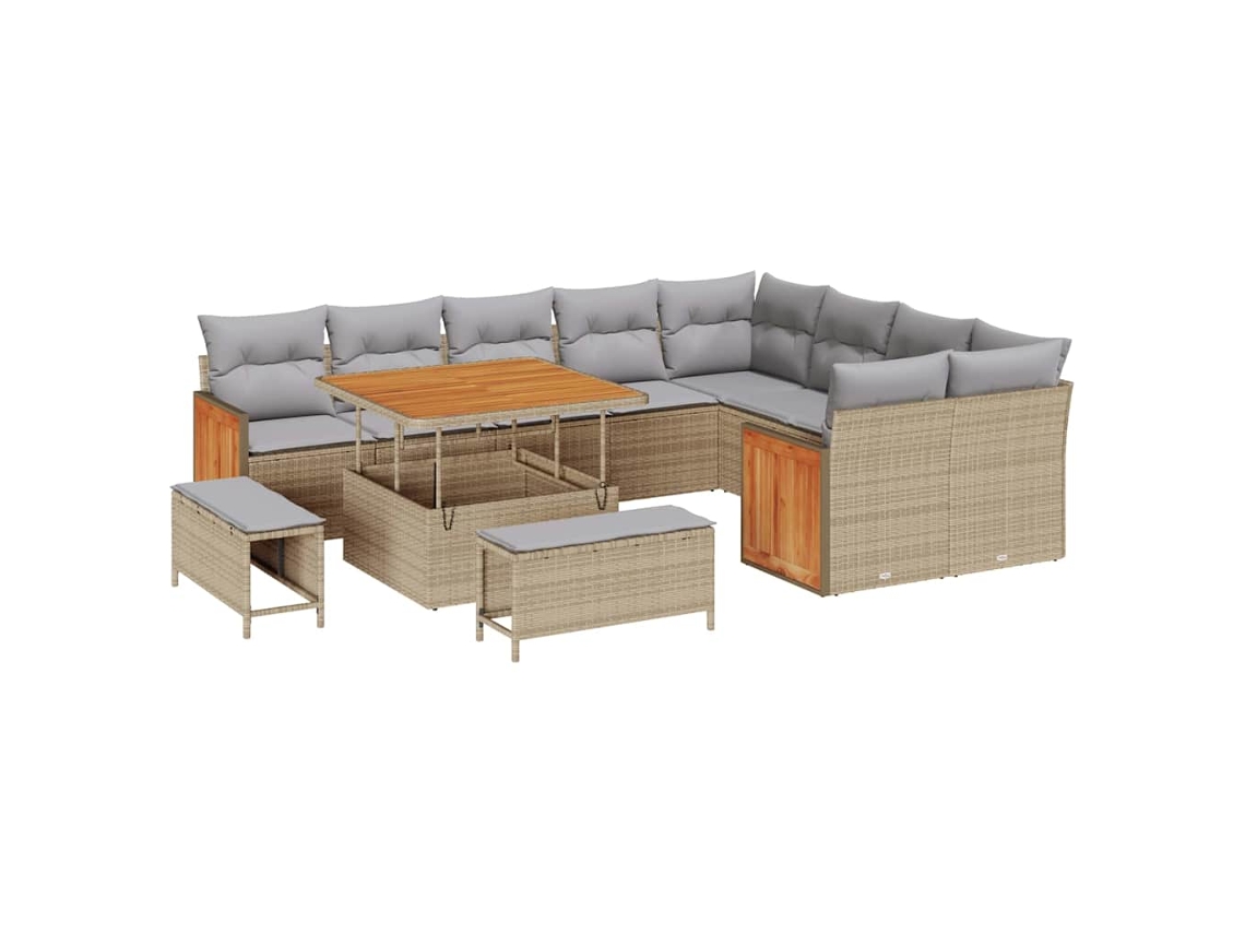 Maison Exclusive - Conjunto De Sofás De Jardín Con Cojín 13 Pcs Beige Y Gris Claro
