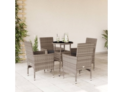 Juego de comedor de jardín de 5 piezas con cojines de mimbre gris de polietileno y vidrio, DKD Home Decor