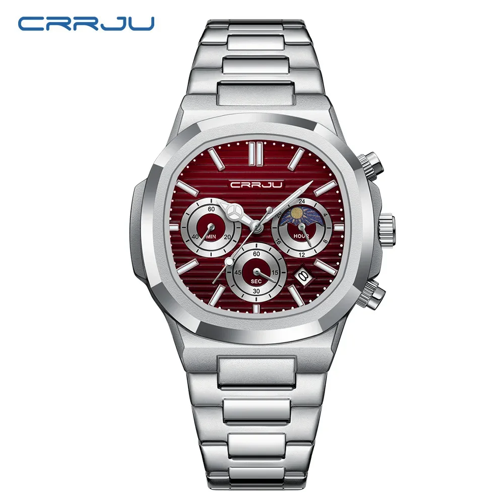 Reloj De Pulsera Clásico De Acero Inoxidable Resistente Al Agua Para Hombre (plateado Y Rojo)