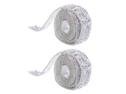 2pcs Cinta De Piedras De Resina Plata 0.8 Pulgadas Autoadesiva 1 Yard Ribbon Glitter Para Zapatos Y Ropa