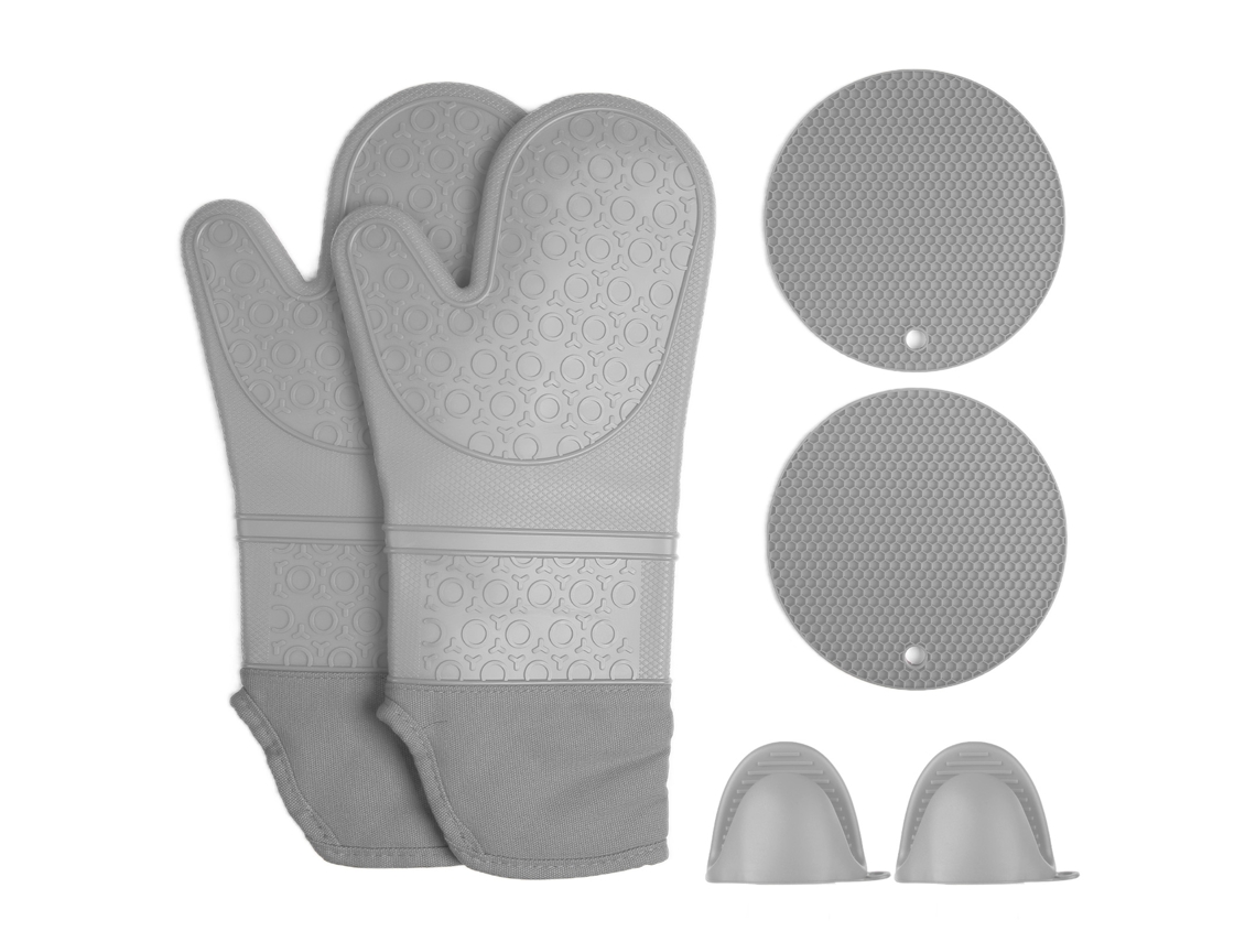 Guantes De Silicona Aislantes Para Horno Barbacoa Microondas Antiquemaduras Cocina Repostería Gris