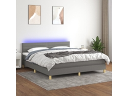 Cama box spring con colchón y LED tela gris oscuro 160x200 cm