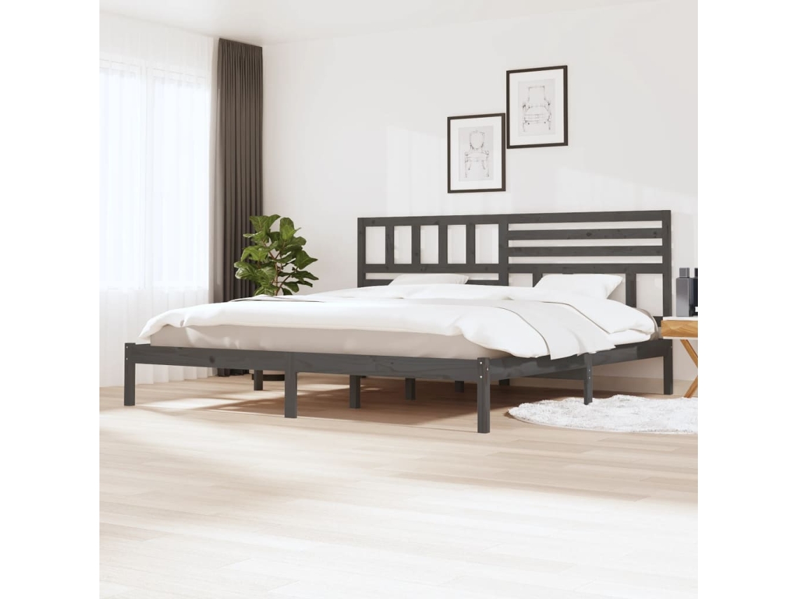 Estructura De Cama Sin Colchón Madera De Pino Gris 200x200 Cm