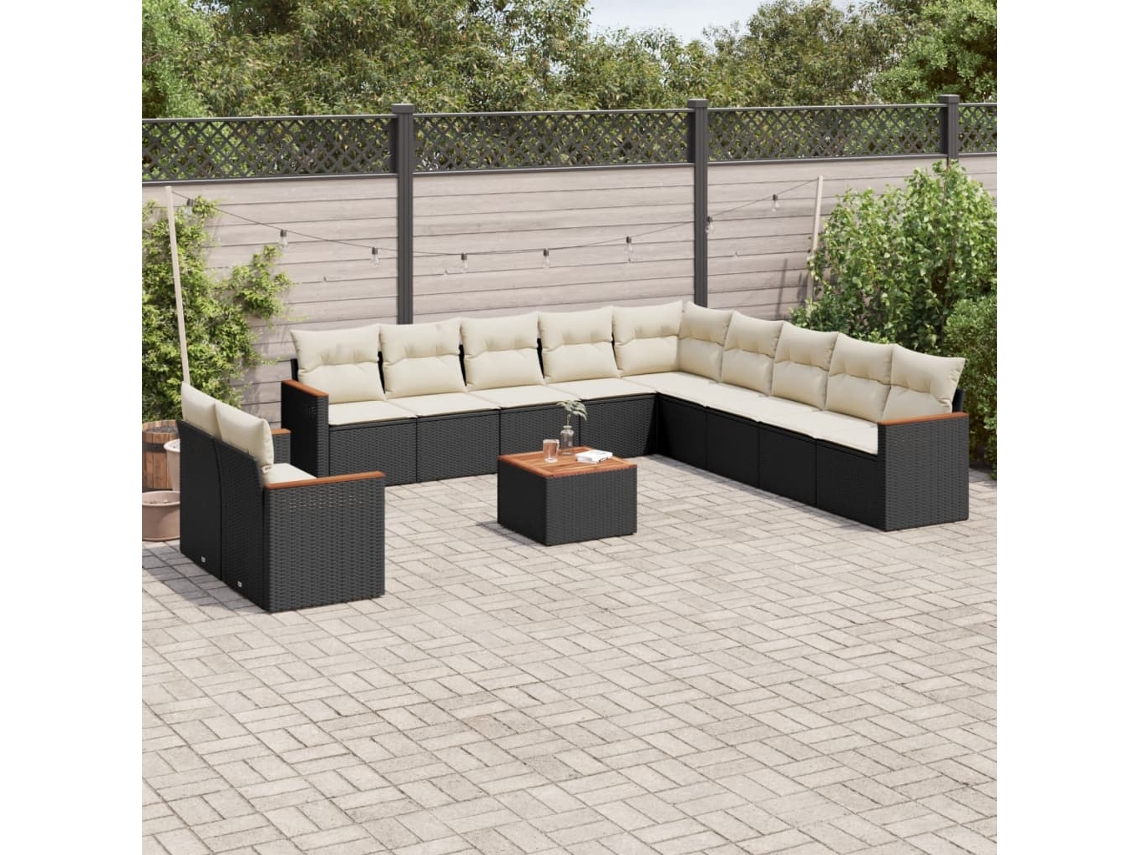Conjunto de sofá de jardín de 12 piezas con cojines en mimbre sintético negro de DKD Home Decor