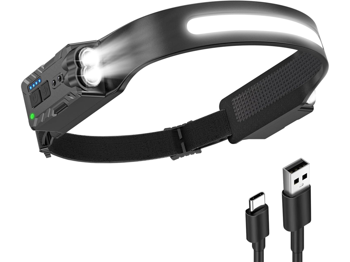 Lanterna De Cabeça Led Recarregável, Potente (1200 Mah), À Prova D'água, Usb E Com 8 Modos