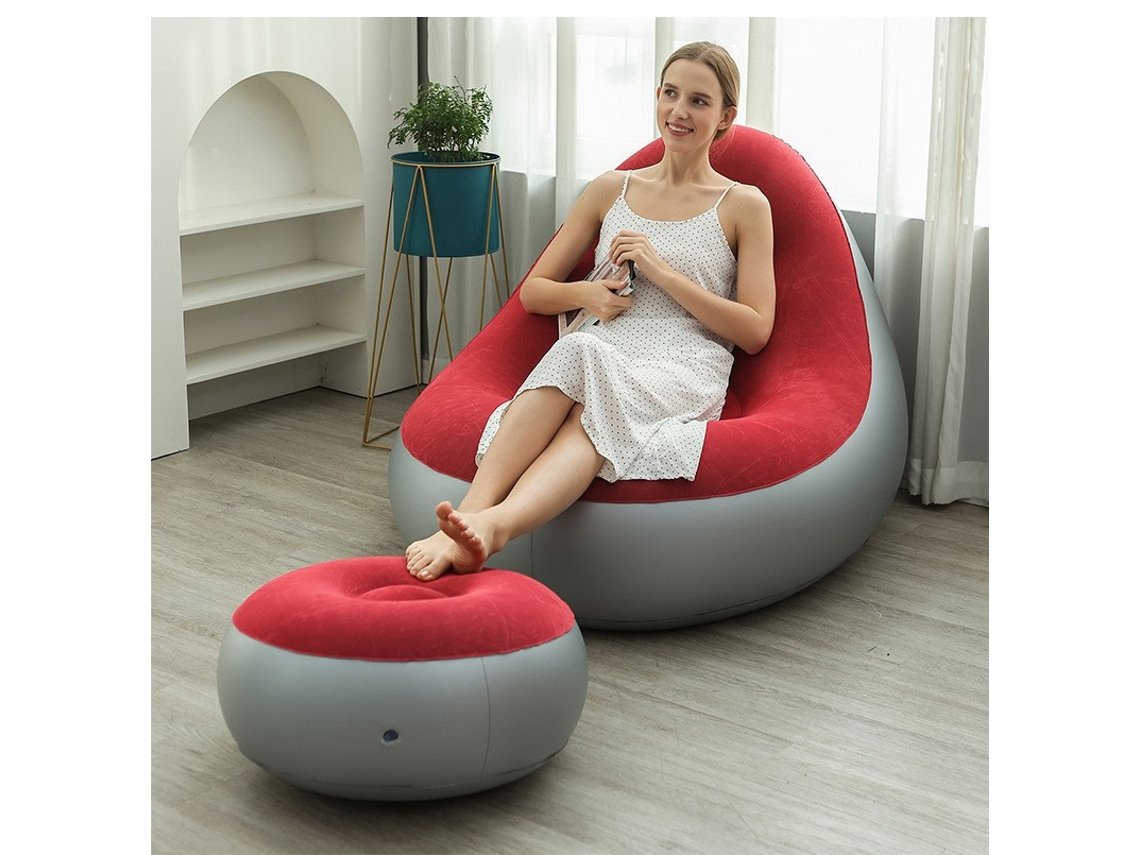 Sofá inflable con otomana para casa, jardín y viajes con bomba de aire Digitallab (rojo - 116x98x83 cm)