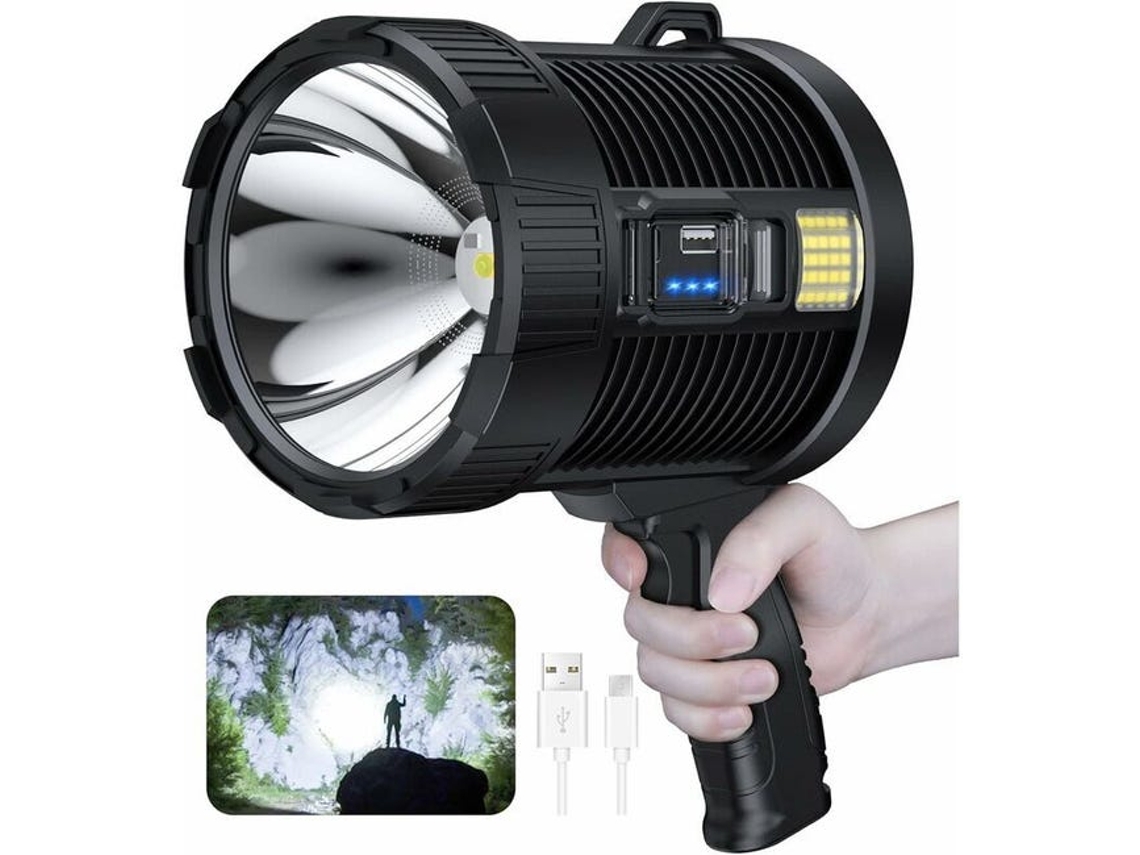 Foco Recarregável, Luminária Solar Exterior De Alta Potência (100.000 Lumens) Com Led E Cob, 6 Modos, À Prova De Água Ipx5 (preto)