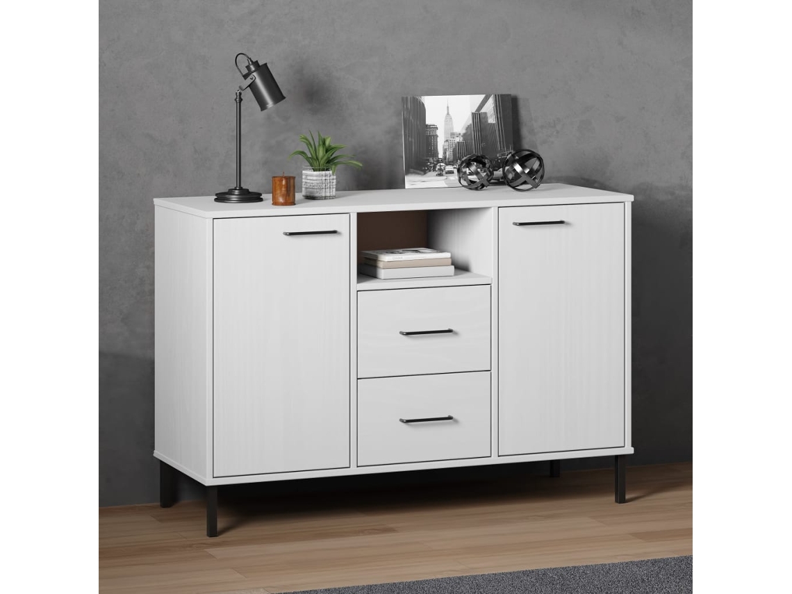 Aparador Con Patas Metal Oslo Madera Maciza Blanco 113x40x77 Cm