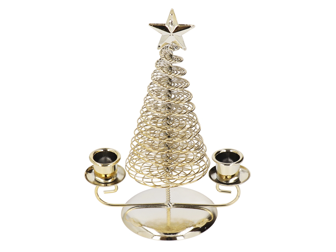 Portavelas de metal, árbol de Navidad, doble dorado