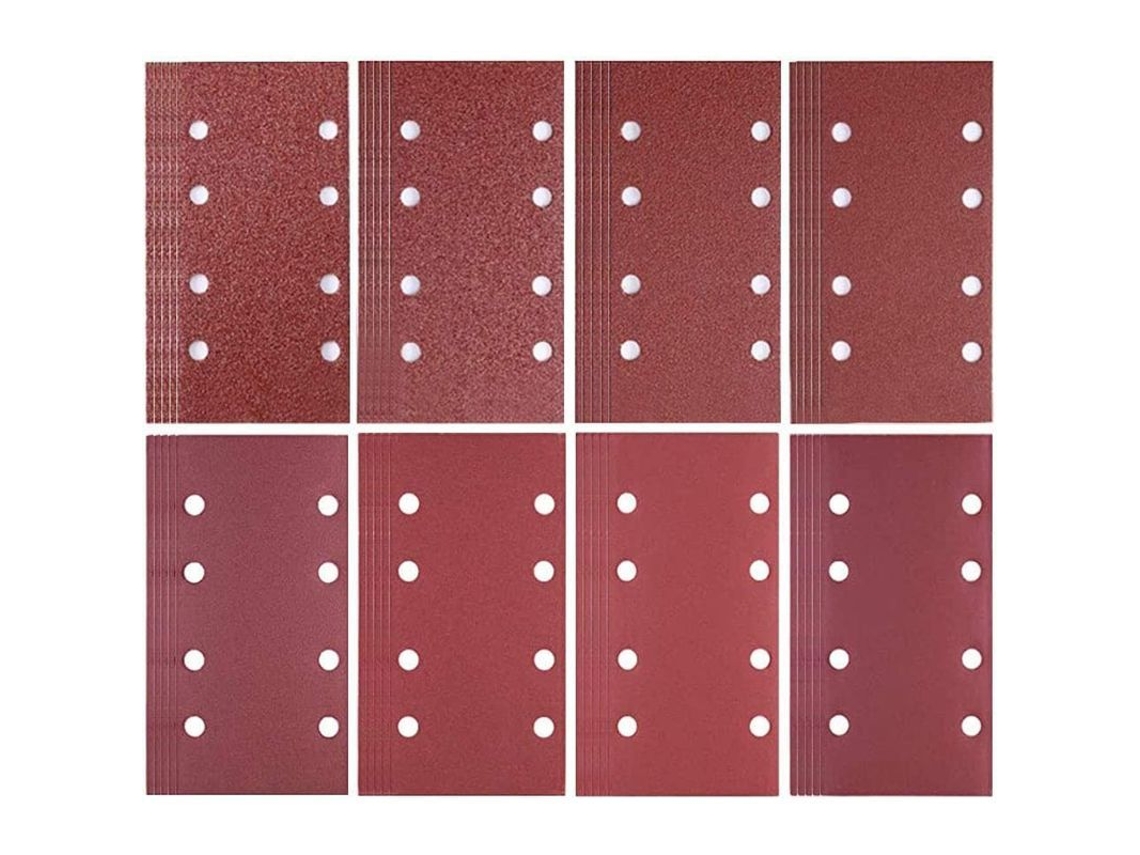 80 Hojas De Lijado 93x185mm Para Lijadora, Arena 40-400, 8 Orificios, Velcro, Para Madera Metal Plástico