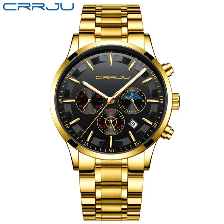 Reloj Deportivo Elegante Y Resistente Al Agua De Acero Inoxidable (dorado Y Negro) Para Hombre.