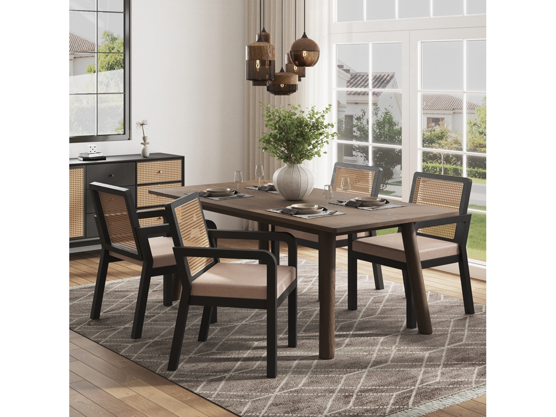 Silla De Comedor De Tela De Terciopelo De Alta Calidad (juego De 4 Piezas), Silla Ergonómica, Respaldo De Ratán