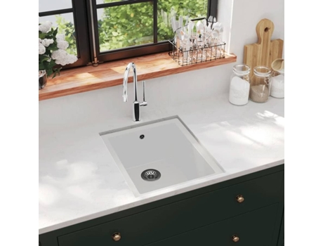 Fregadero VIDAXL con Rebosadero Granito Blanco (380 x 460 x 194 mm)