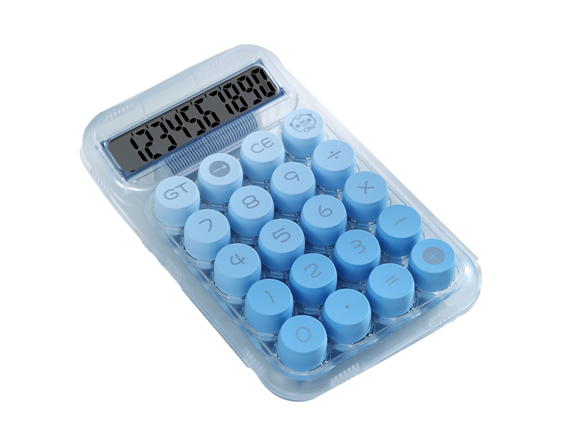 Calculadora De Escritorio Mecánica Cute Con Pantalla Digital Clara Botones Grandes Básica Transparente Azul Para Oficina