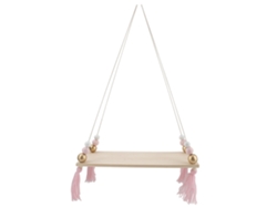 Estante de pared redondo con perlas, oro y rosa.