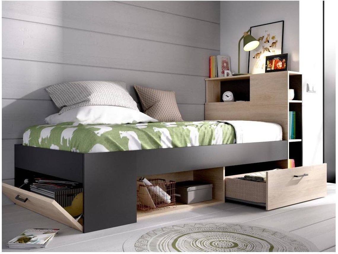 Cama Compacta 90X190 DKIT Lanka (Natural/Grafito - 96x218x99 cm)