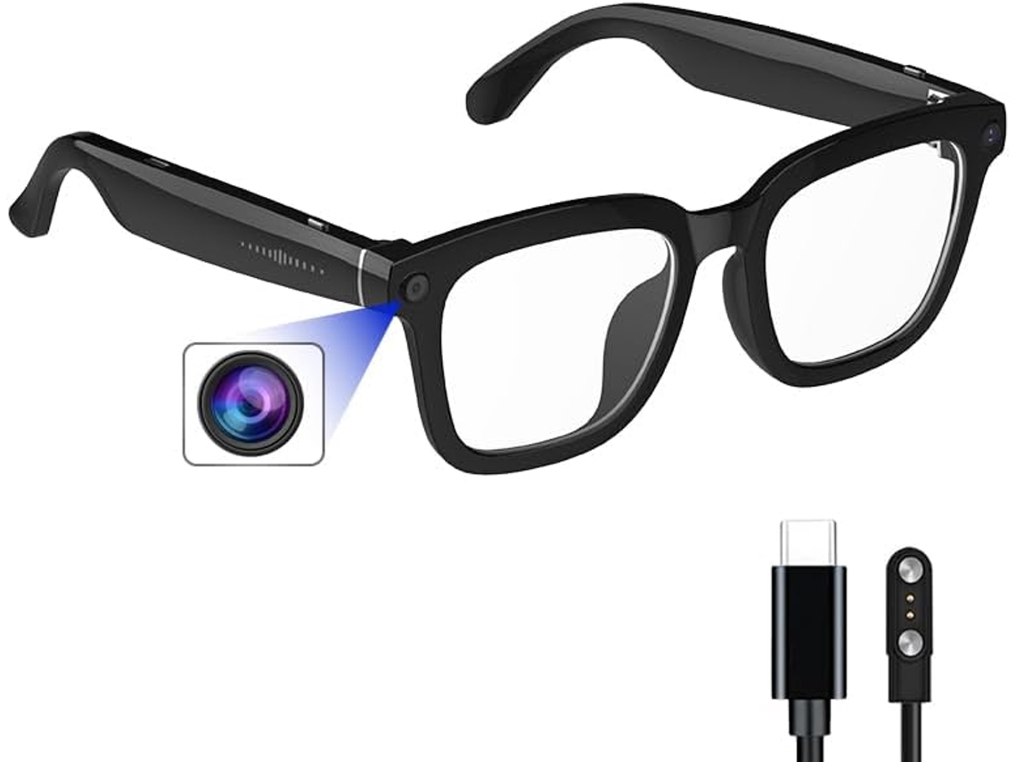 Gafas inteligentes con cámara de 8 MP e IA - Negras
