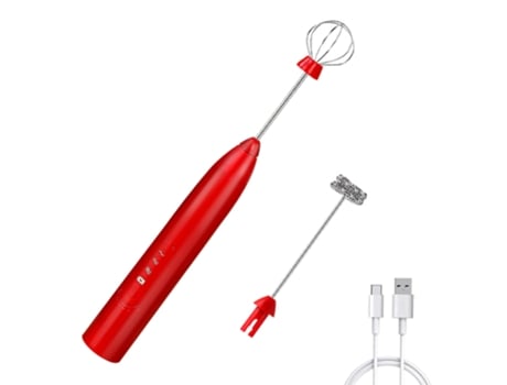 Batidor de leche batidor eléctrico de mano recargable mezclador de espumador de café con 2 batidores de acero inoxidable (rojo) ZMDECQNA