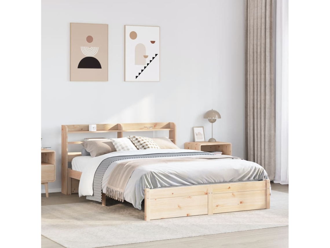 Cama De Matrimonio | Cama Para Adultos | Estructura De Cama Con Cabecero Madera Maciza Pino 160x200 Cm