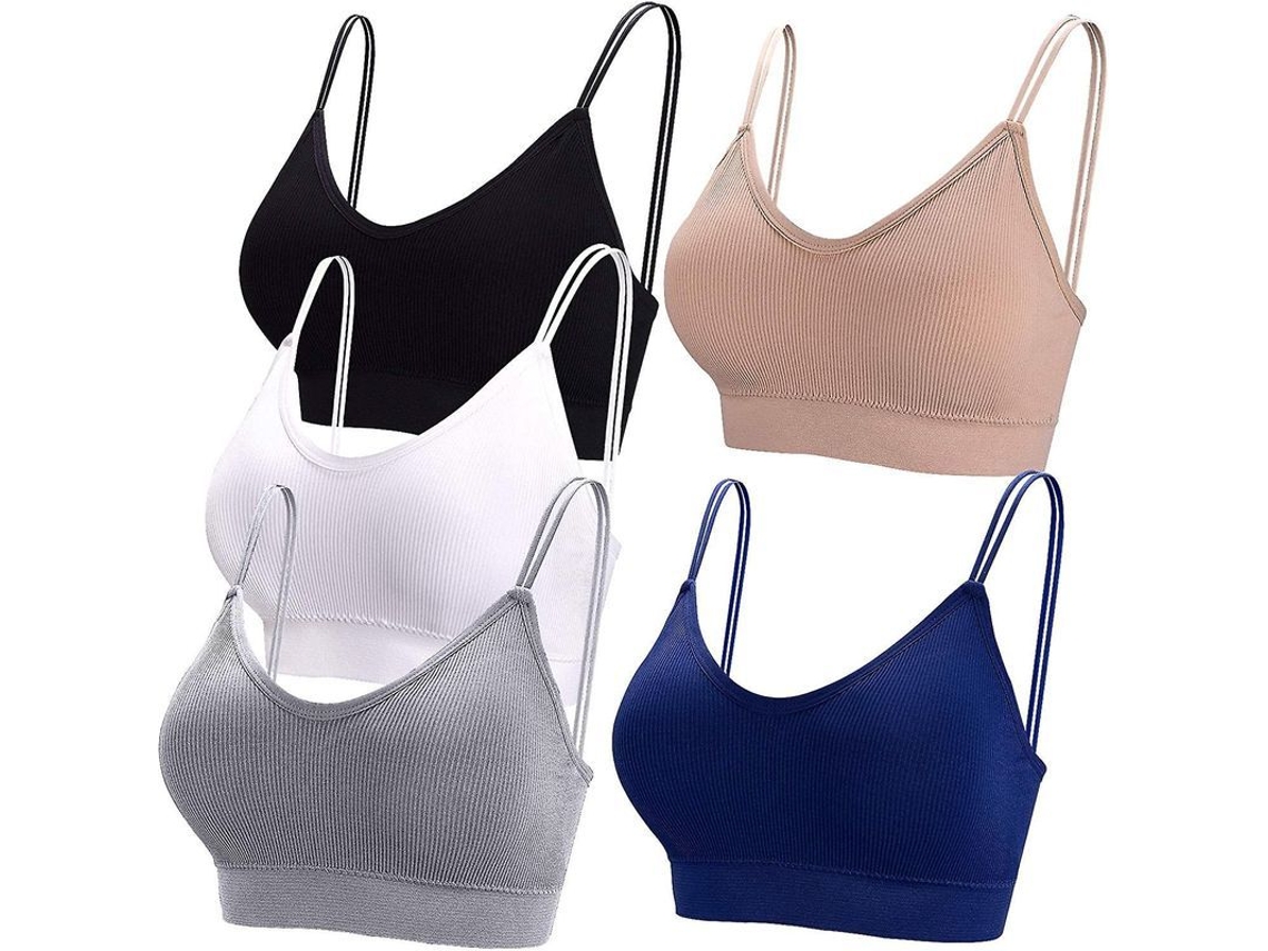 2026-5 Camisetas-sujetadores Para Mujer Escote V Sin Costuras Con Tirantes Y Almohadillas Removibles Para Dormir Y Uso Diario