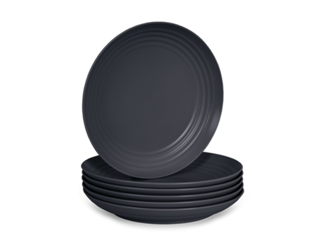 Juego de 6 Platos Plastic Forte Classic Llanos 22 cm Reutilizables. Ideal Fiestas. Grafito