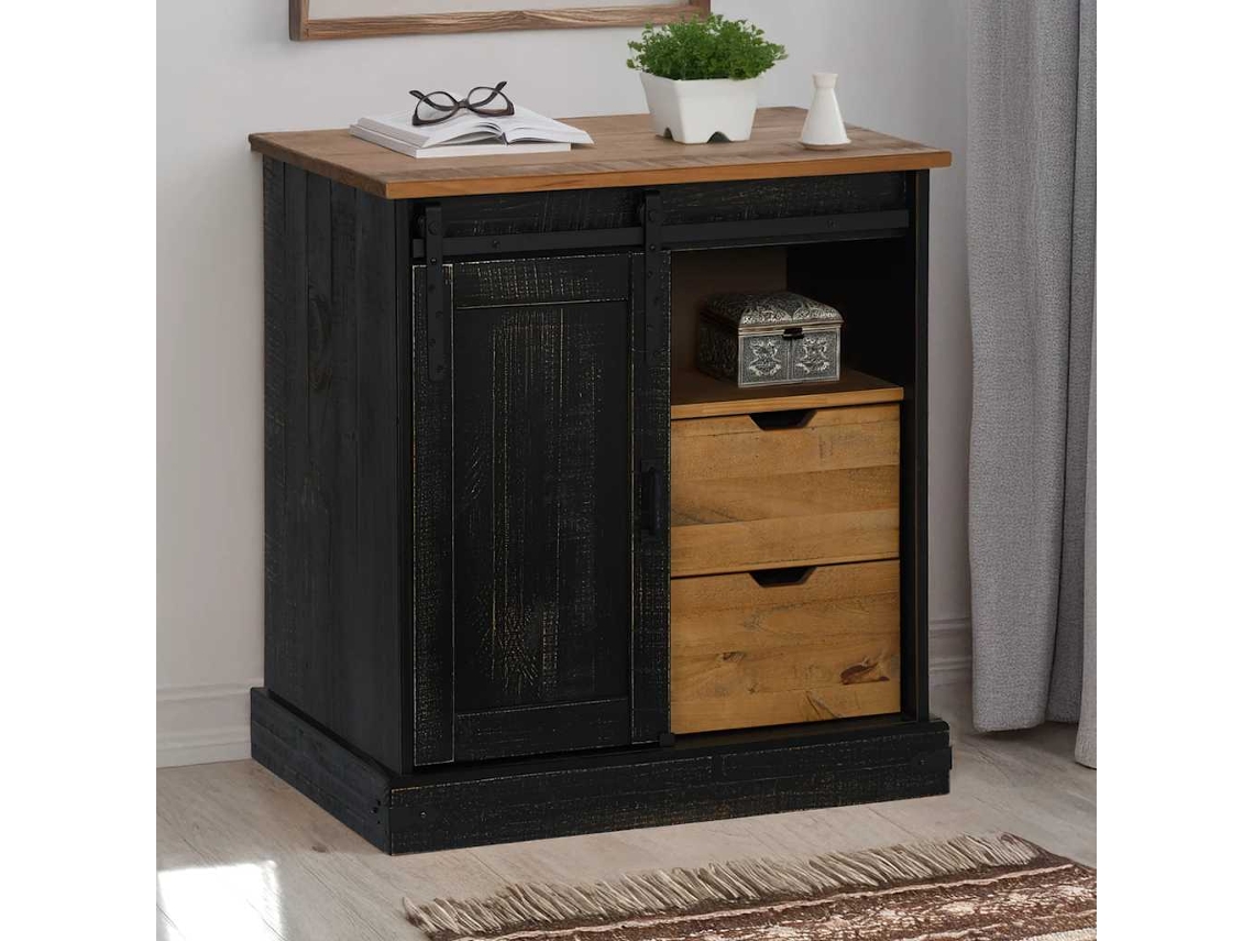 Aparador | Mueble De Comedor | Buffet Halden Con Puerta Corredera Negro 80x40x80 Cm Wsd85111