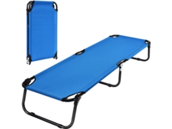 Cama de Camping Plegable Portátil, Cama de Tela de 190 cm al Aire Libre con Marco de Metal Resistente y Pies Antideslizantes (Azul) COSTWAY