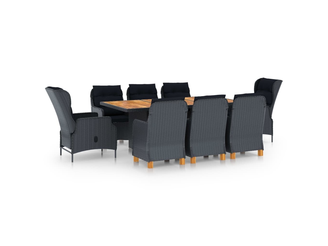 Juego de comedor de exterior de 9 piezas con cojines de mimbre gris oscuro DKD Home Decor