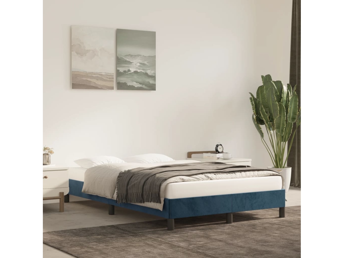 Estructura De Cama Sin Colchón Terciopelo Azul Oscuro 120x190cm