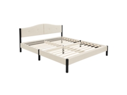 Estructura Cama Tapizada Doble Ml-design 160 X 200 Cm Cabecero Y Somier Robusto Beige