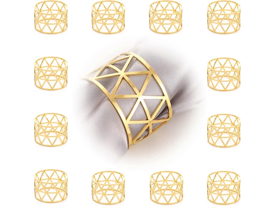 Rebe-12 Anillos Para Servilletas De Oro Con Brillo Metálico Y Diseño Geométrico Hueco Para Ambientes Decorativos