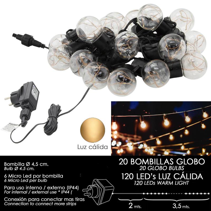 Luces navidad jardin decorativas 20 bombillas globo (ip44)