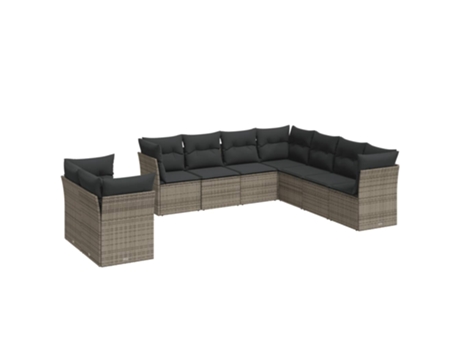 Conjunto 9 de muebles de jardín VIDAXL y cojines ratán sintético gris