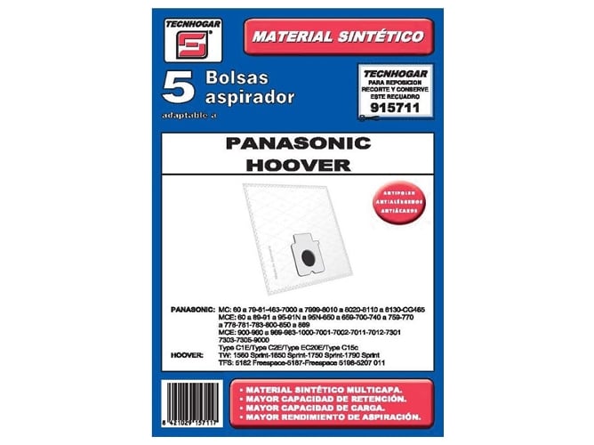 Bolsa de Aspirador TECNHOGAR 915711 (5 uds)