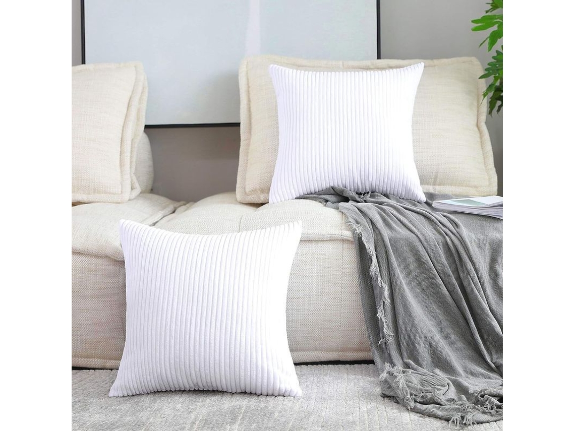 Rebe-funda De Almohada Decorativa De Terciopelo Rayado Suave, Blanco Puro, 45x45cm, 2 Piezas