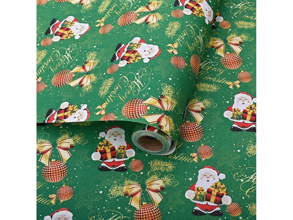 Papel de regalo navideño Chrui para Navidad y fiestas de invierno, 50 cm x 10 m (verde)
