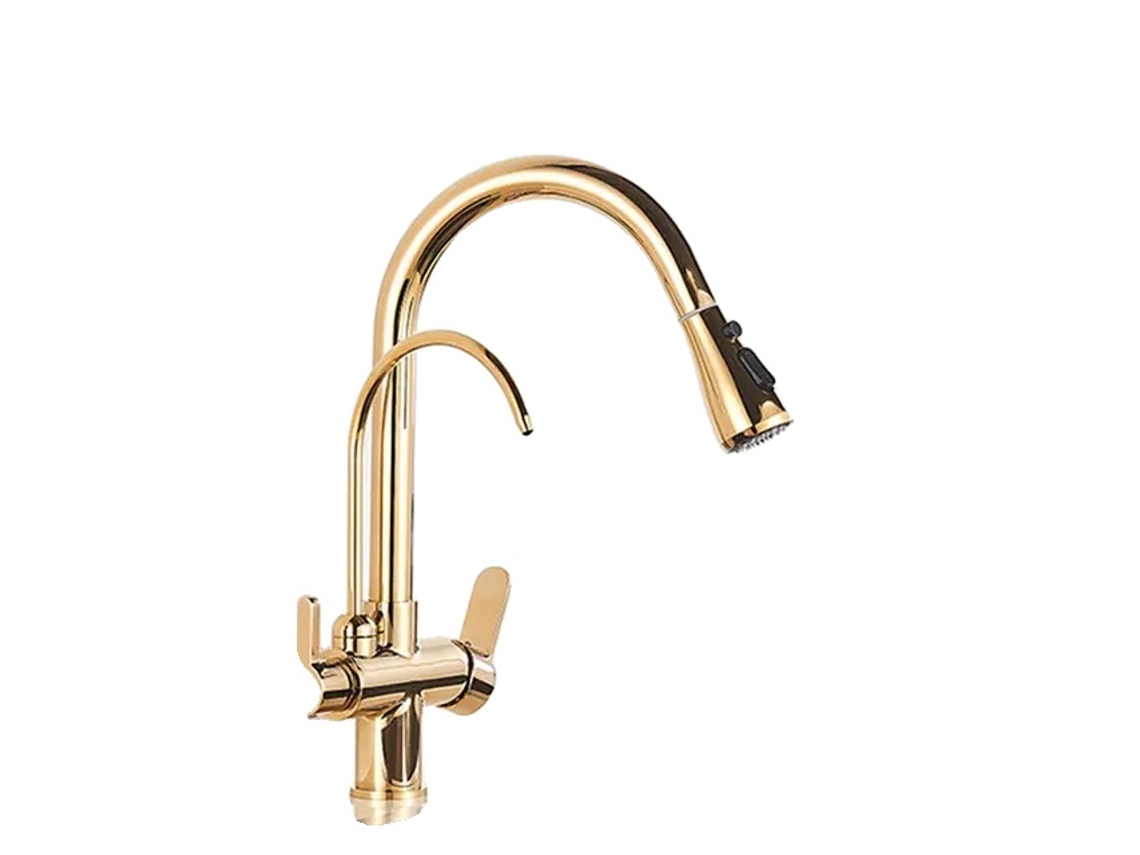 Grifo de cocina extraíble con filtro de agua, dorado OEM