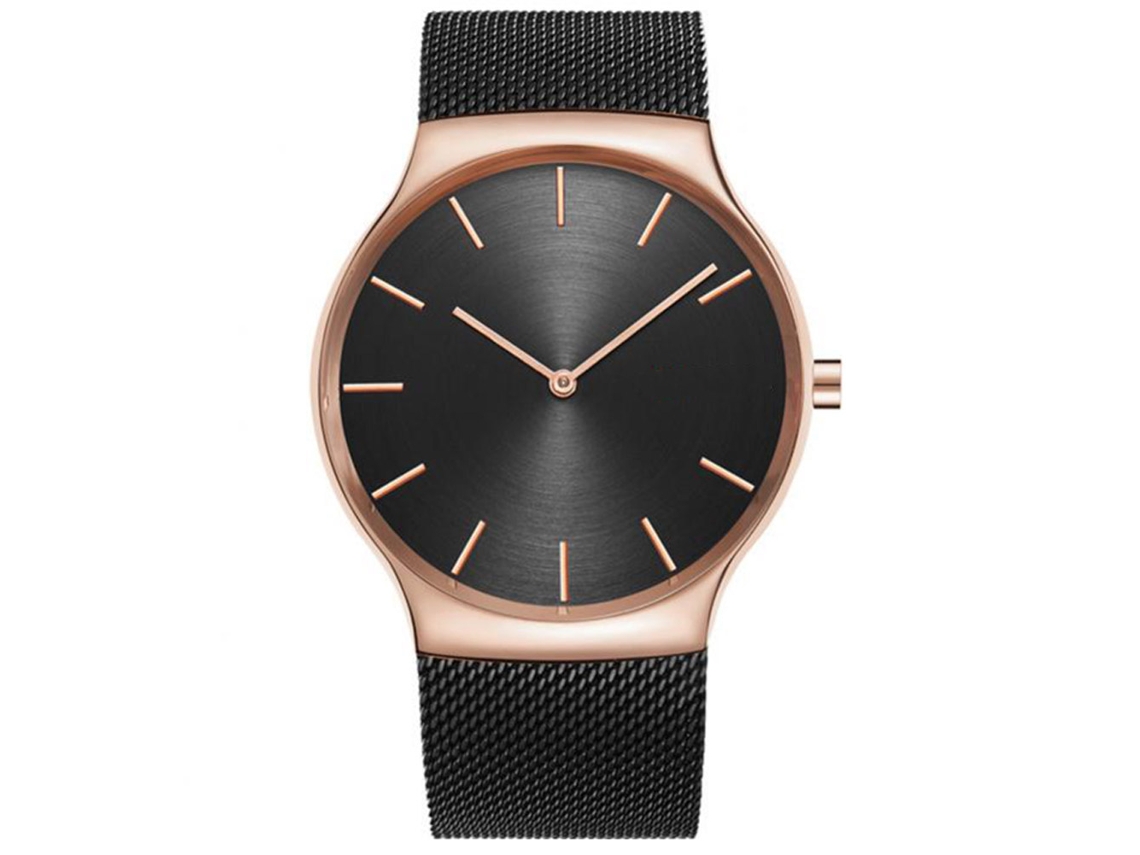 Reloj De Pulsera De Cuarzo Ultrafino De Malla De Aleación Para Hombre (blanco Y Negro)