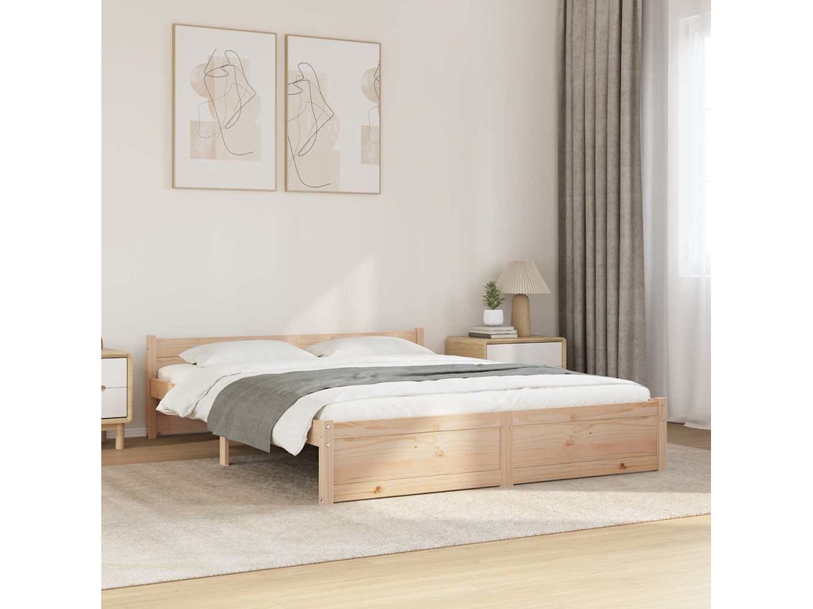 Estructura De Cama Sin Colchón Madera Maciza 140x200 Cm