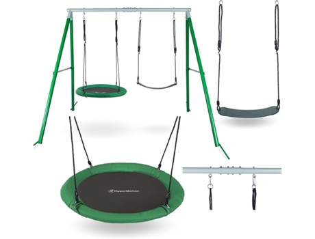 Columpio infantil 3, columpio de jardín doble con soporte y cuerda, columpio redondo con ajuste de altura, asiento, carga máxima 200 kg HYPERMOTION