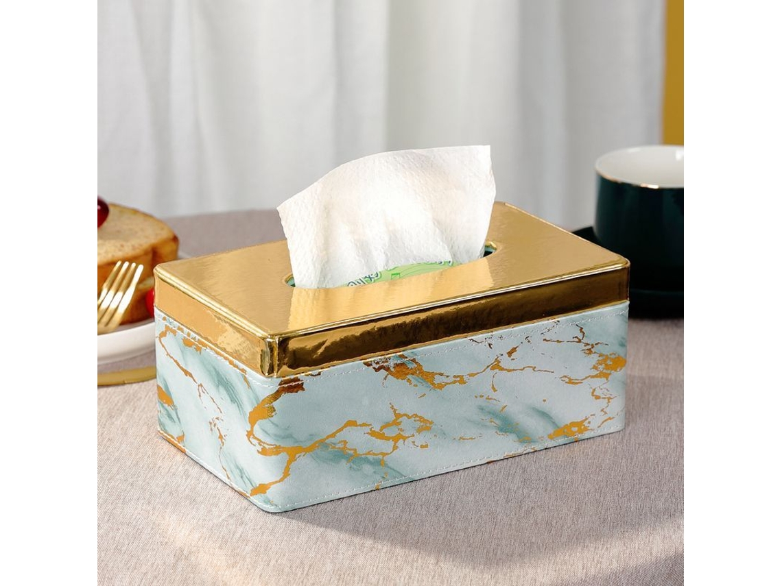 Funda moderna rectangular para caja de papel higiénico 2026 con estampado de mármol verde.