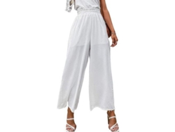 Pantalones de talle alto estilo boho para mujer de Rebe, corte holgado y fluido, 100 % poliéster, talla S, blanco.