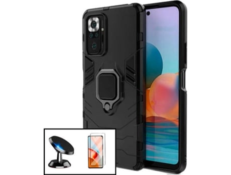 Kit Carcasa, Protector y Soporte Magnético Auto Xiaomi Note 10 Pro PHONECARE Military Defender Negro