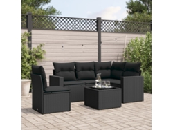 Conjunto de sofá de jardín de 6 piezas con cojines, mimbre sintético negro, DKD Home Decor