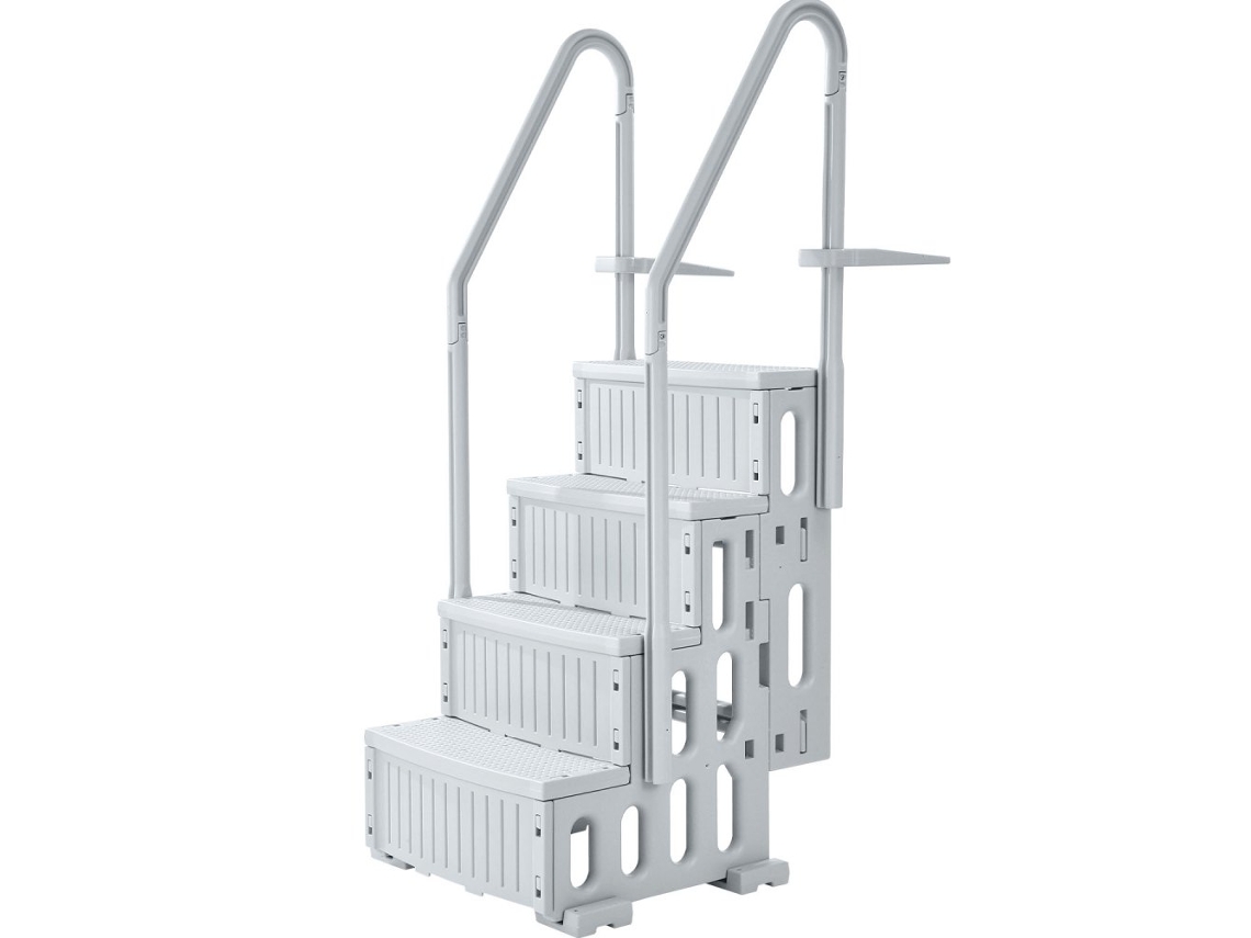 Escalera de Piscina de 4 Peldaños, Doble Pasamanos, Antideslizante, Soporta Hasta 181 kg Tekmaquinas