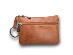 Monedero De Cuero Genuino Para Hombre Y Mujer Con Cremallera Bolsa Delgada De Cuero Con Dos Bolsillos Y Llavero