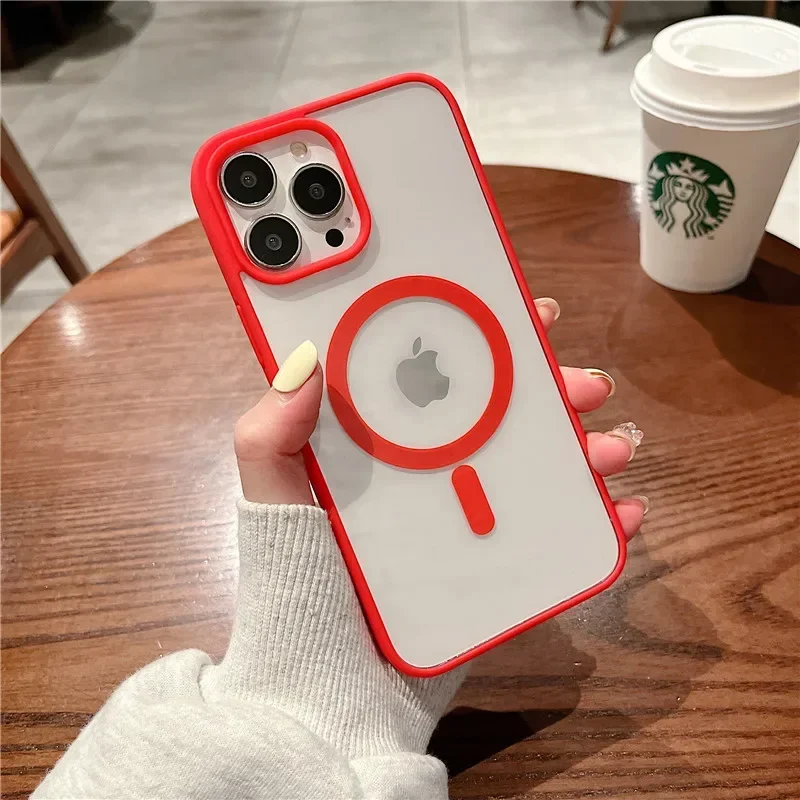 (iphone 12 Pro, Rojo) Funda De Carga Inalámbrica Magnética Magsafe Para Iphone, Acrílico Rígido