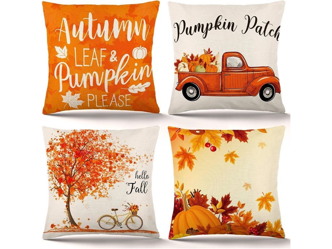 Rebe-fundas De Almohadas Otoño 18x18 Pulgadas 4 Unidades Cubrealmohadas De Calabaza Rustico Lino Para Decoracion Hogar